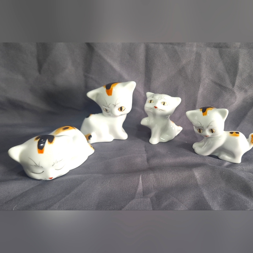 4 Cute Kittens Vintage Made in China Cats Hand Painted? 1960's